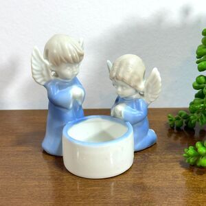 Vintage Angel Candle Holder Blue White Christmas Tealight CCCC Japan